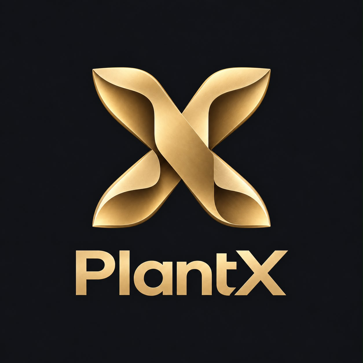PlantX gold sculpted leaf emblem and wordmark